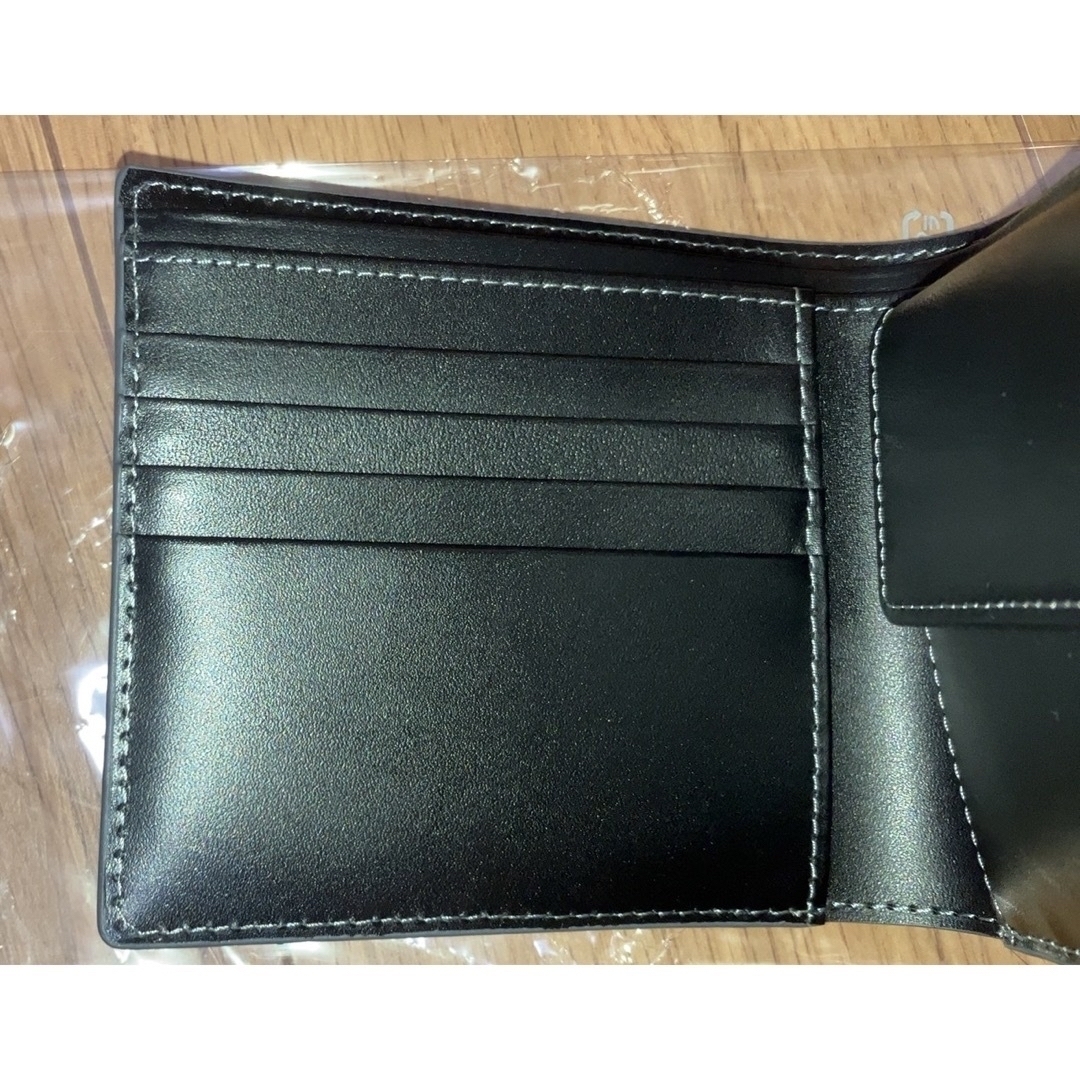 新品 バルア カラーステッチ 二つ折り牛革財布 メンズ ブラック グレー