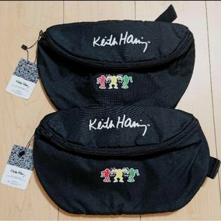 キースヘリング(KEITH HARING)の2個セット 新品 Keith Haring キースへリング ウエストバッグ 黒(ボディーバッグ)