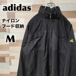 アディダス(adidas)のアディダス ナイロンジャケット ブルゾン パーカー ブラック 輸入古着(ナイロンジャケット)