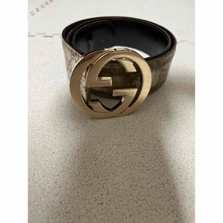 美品 GUCCI インターロッキングG シェリー レザー/キャンバス ベルト-