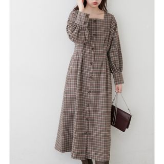 ナチュラルクチュール(natural couture)の【即購入OK】長袖ワンピース 長袖ロングワンピース チェックワンピース(ロングワンピース/マキシワンピース)