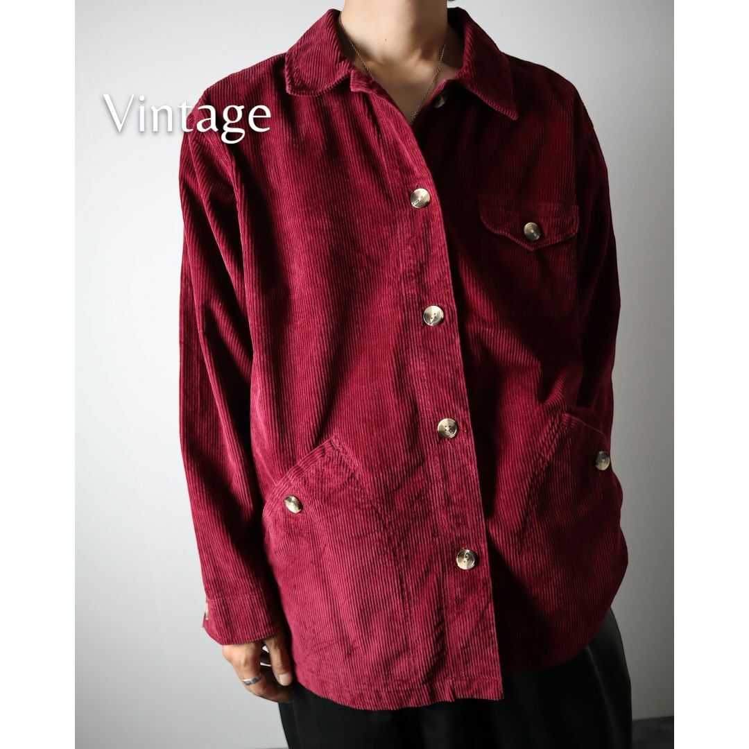 【vintage】太畝 コーデュロイ 長袖 ワークシャツ ジャケット ボルドー | フリマアプリ ラクマ
