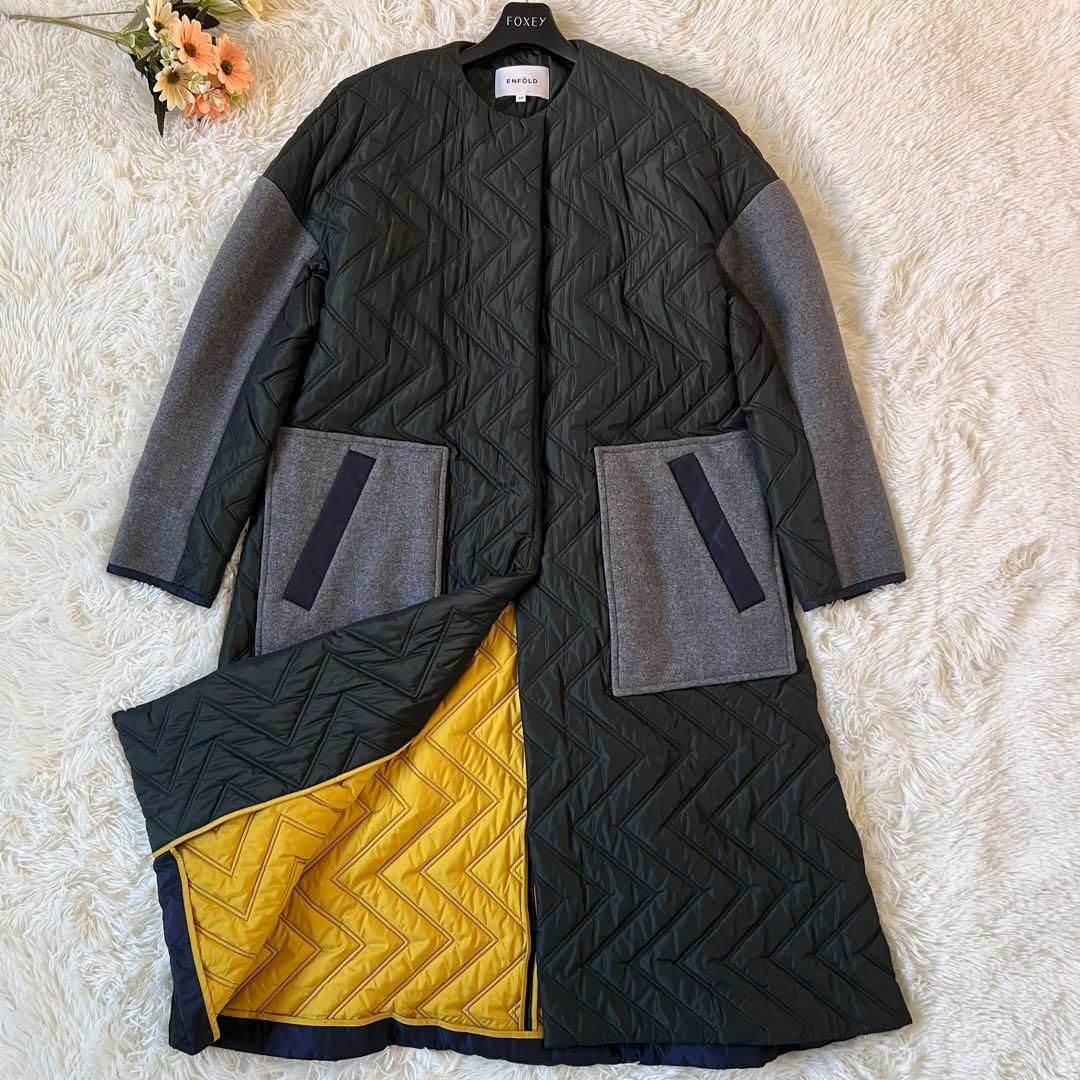 ENFOLD - ENFOLD PEタフタノーカラーコート 38サイズ カーキの通販 by ENFOLD - ENFOLD PEタフタノーカラーコート 38サイズ カーキの通販 by