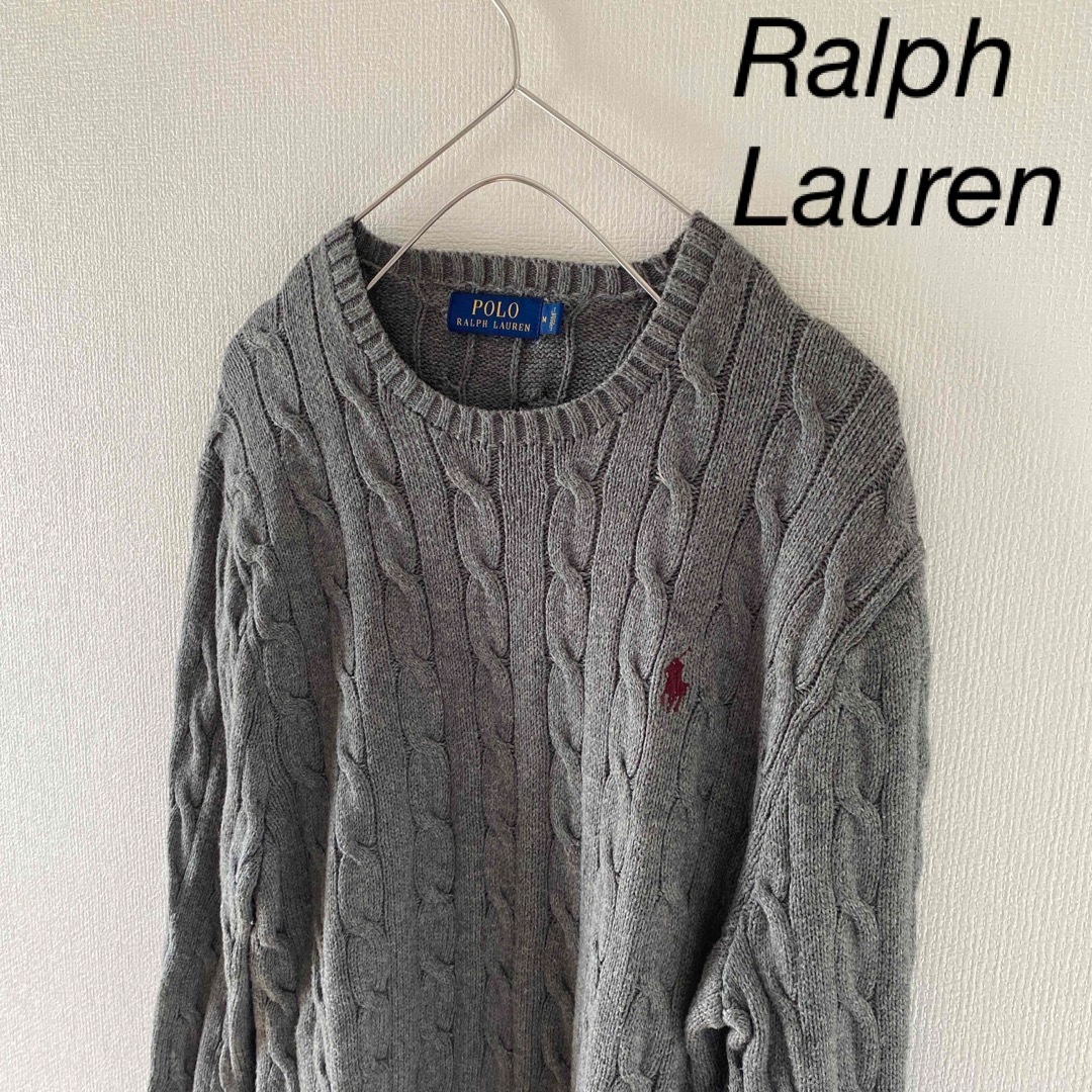 POLO RALPH LAUREN(ポロラルフローレン)のRalphLaurenポロラルフローレン3Dニットセーターメンズ長袖グレー灰m メンズのトップス(ニット/セーター)の商品写真