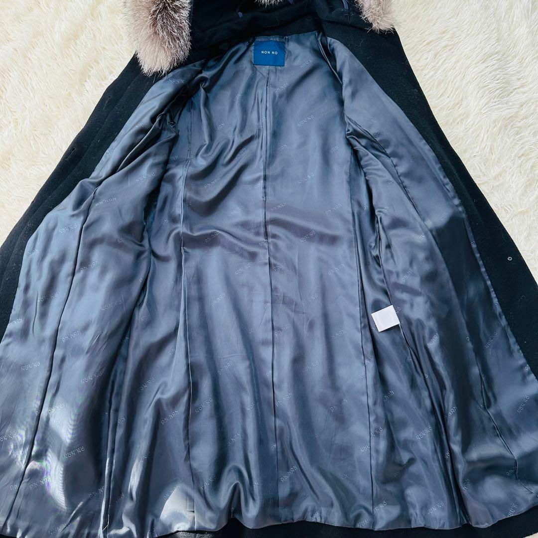 パパス NON NO ロングウールコート カシミヤ混 フォックスファー Lの