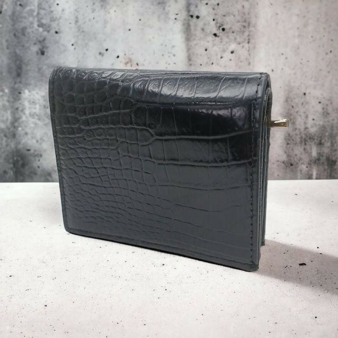 AT13 本革 クロコダイル 二つ折り財布 ウォレットb16 腹 ブラック メンズのファッション小物(マネークリップ)の商品写真