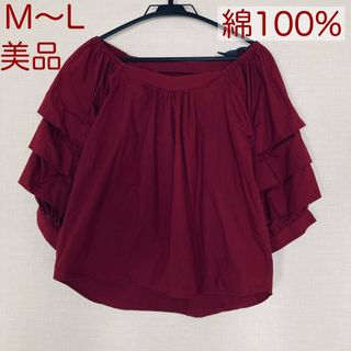 ザラ(ZARA)の大人かわいい★デコ袖♬秋色ボルドーブラウス★綿100%M〜L★美品(シャツ/ブラウス(長袖/七分))