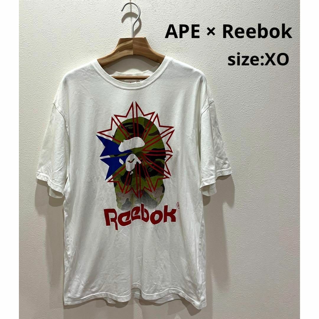 エイプ リーボック APE Reebok Tシャツmホワイト プリント XO