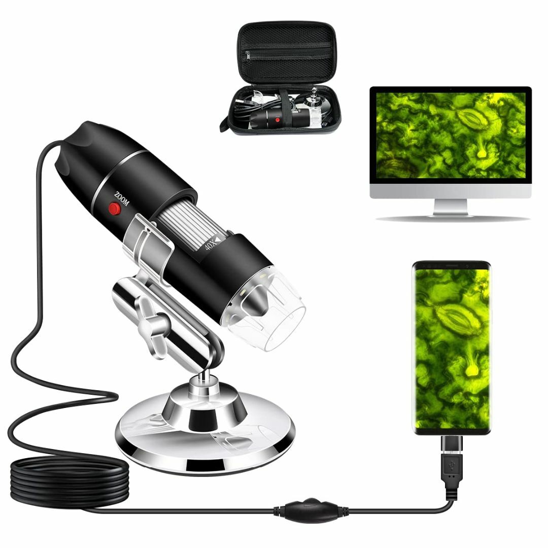 【色: ブラック】Cainda USB顕微鏡カメラ 40倍から1000倍 デジタ