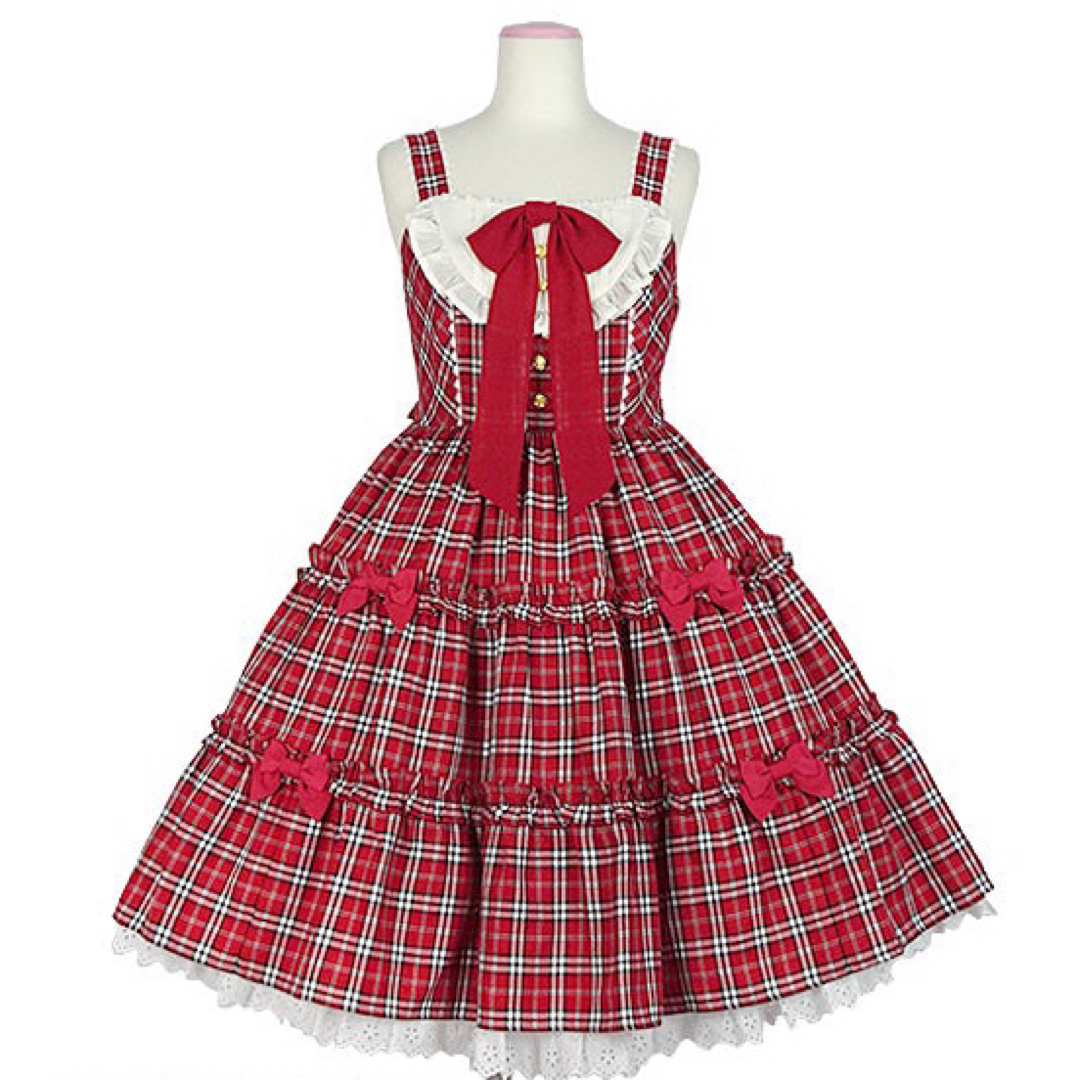 Angelic Pretty(アンジェリックプリティー)のCute Candy Checkジャンパースカート 赤 レディースのワンピース(ひざ丈ワンピース)の商品写真