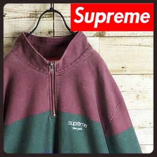 Supreme シュプリーム ハーフジップ スウェット 総柄 刺繍入り