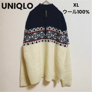 ユニクロ(UNIQLO)のst19 ユニクロ UNIQLO XL 長袖ニット アイボリー ネイビー 柄(ニット/セーター)