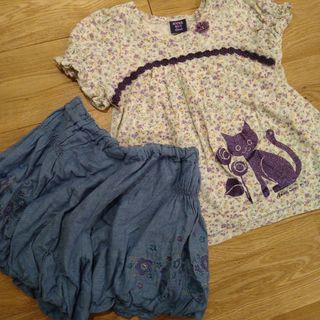 アナスイミニ(ANNA SUI mini)のアナスイミニ　猫　女の子子供服まとめ売り　半袖上下　100cm　ショーパン(Tシャツ/カットソー)