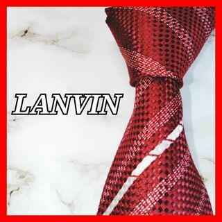 ランバン(LANVIN)のLANVIN ⭐️ ランバン　高級感　ネクタイ　ボーダー　赤　ワインレッド　光沢(ネクタイ)