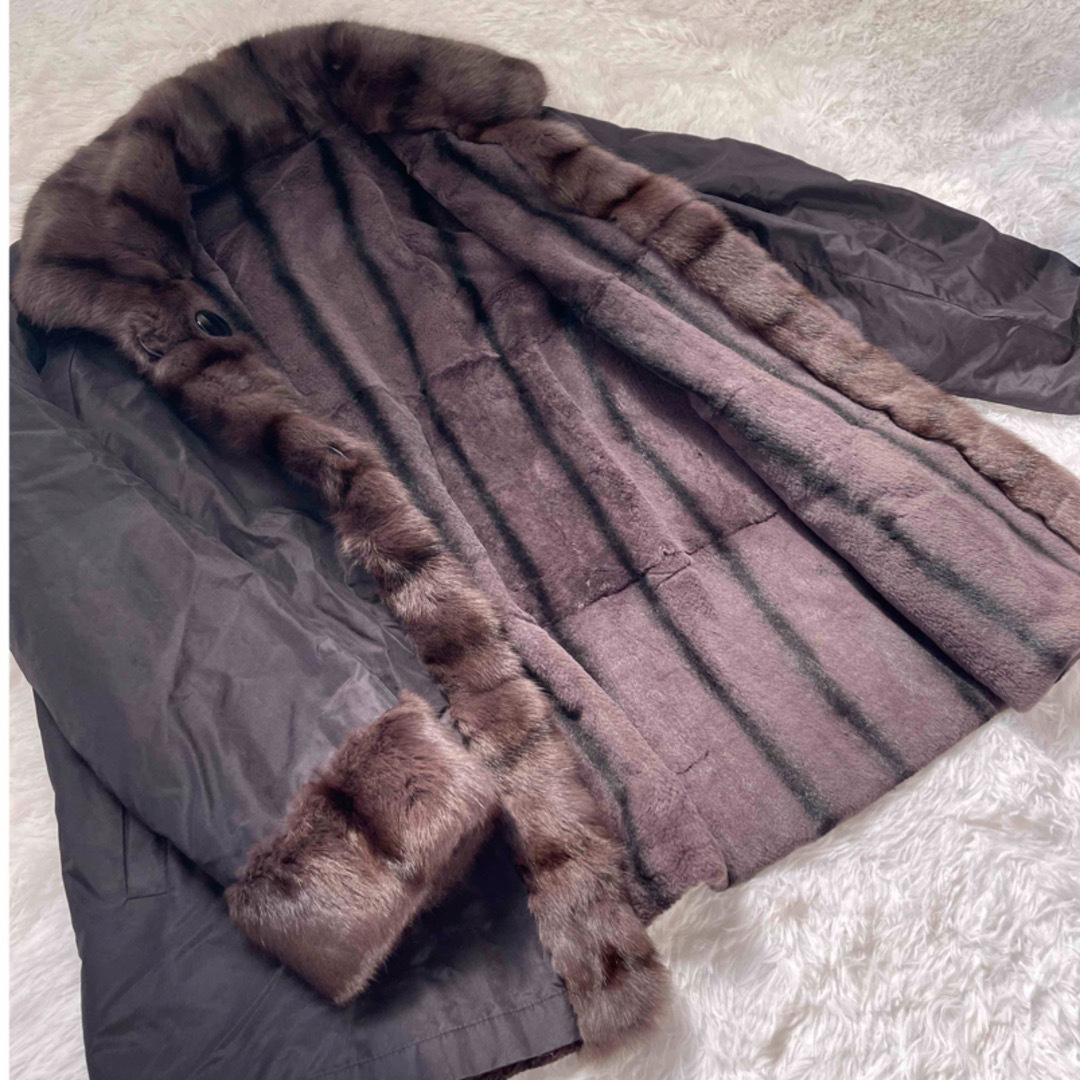 【高級】リバーシブル　シルク　毛皮　コート　レディース　Lサイズ　大きいサイズ レディースのジャケット/アウター(毛皮/ファーコート)の商品写真