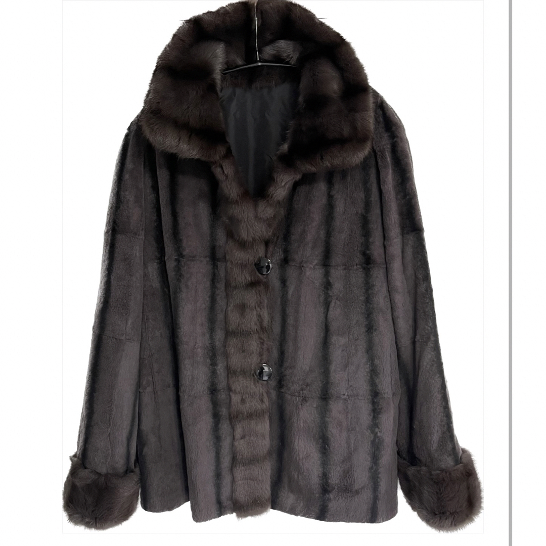 【高級】リバーシブル　シルク　毛皮　コート　レディース　Lサイズ　大きいサイズレディース