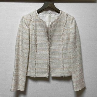 【美品】アナイ　ノーカラージャケット　ネイビー　美品　34  ツイード