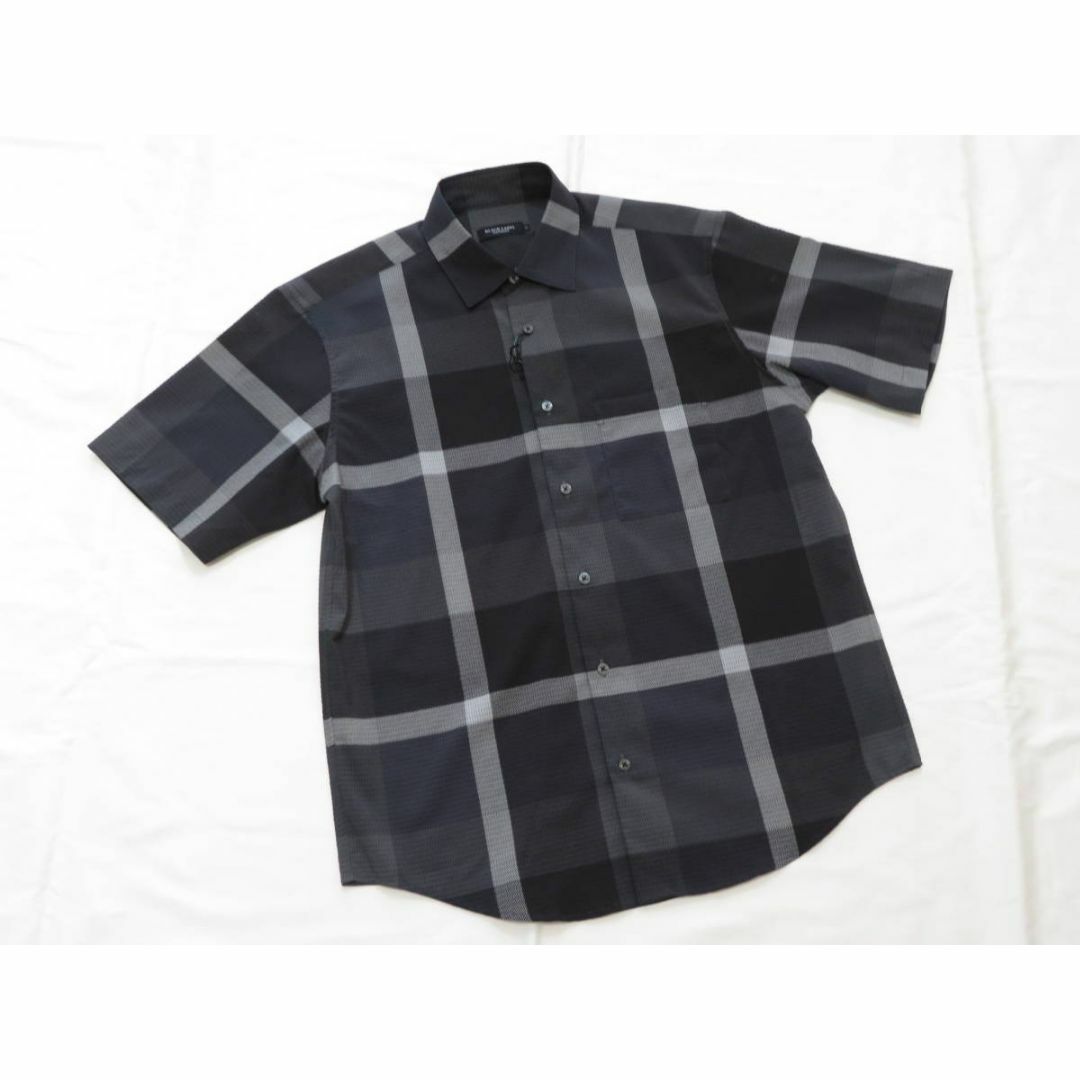 ブラックレーベル クレストブリッジ 高級半袖チェックシャツ Mサイズ　黒系