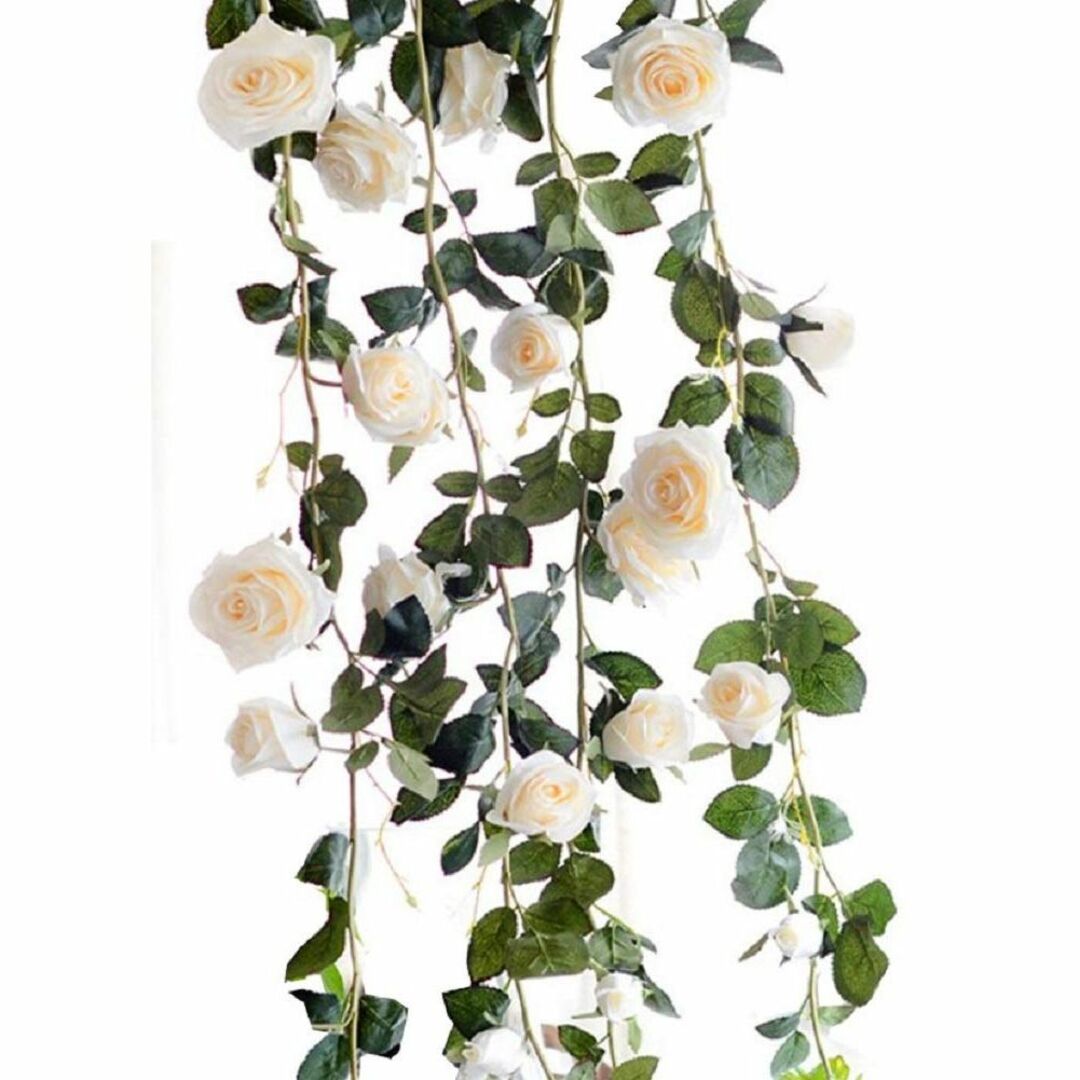 【色: 白・ホワイト】Kugusa バラ ガーランド 造花 シルク フラワー 装