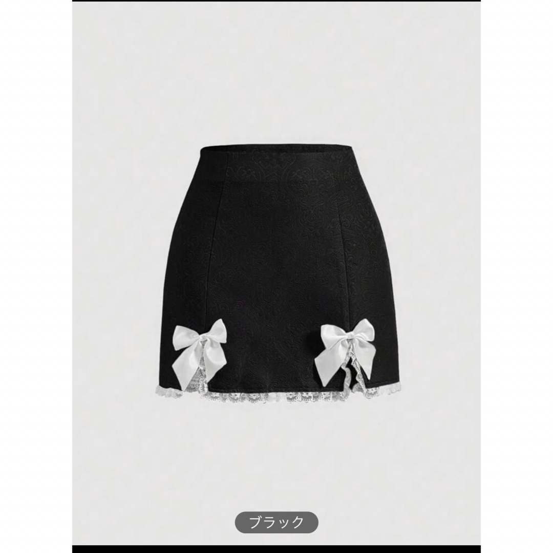 dholic(ディーホリック)のSHEIN MOD 蝶々結びフロント レーストリム スプリットヘムスカート レディースのスカート(ミニスカート)の商品写真