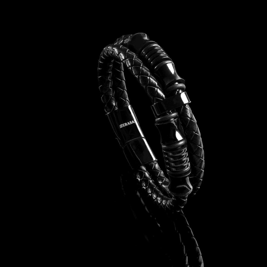 SERASAR ブラックムPUブレスレットSpirit| ブラック、シルバー、ゴ