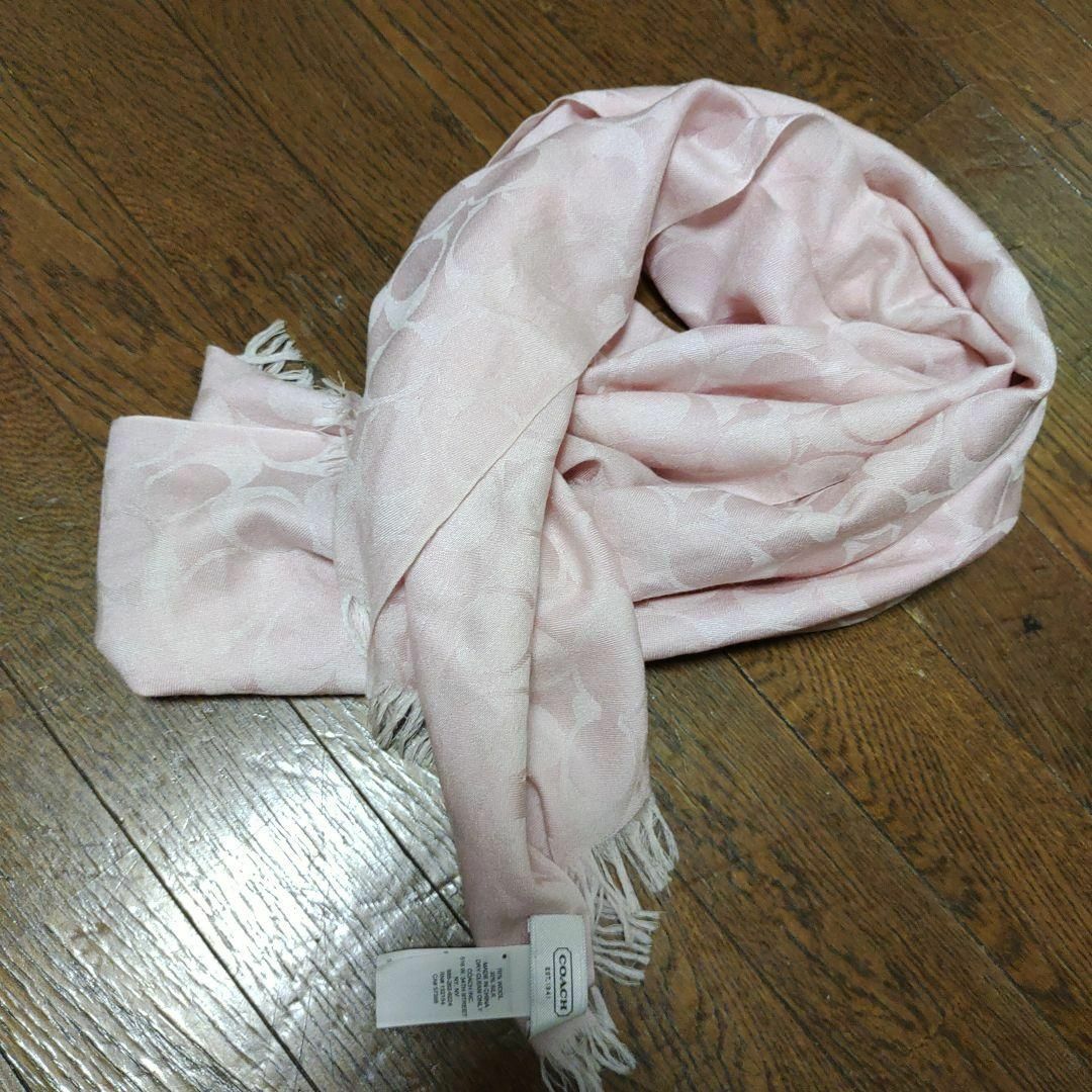 1881超美品 コーチ ショール マフラー シルク混 シグネチャー 総柄 ピンク