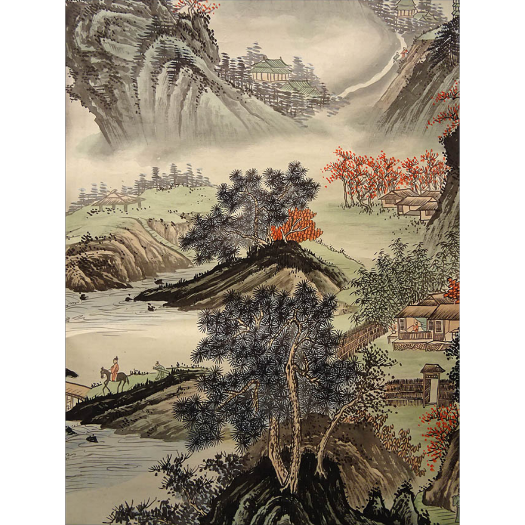 掛軸 思雲賛 王子輝画『中国山水図 秋山行旅』絹本 肉筆 掛け軸 p111713 掛軸 思雲賛 王子輝画『中国山水図 秋山行旅』絹本 肉筆 掛け軸 p111713
