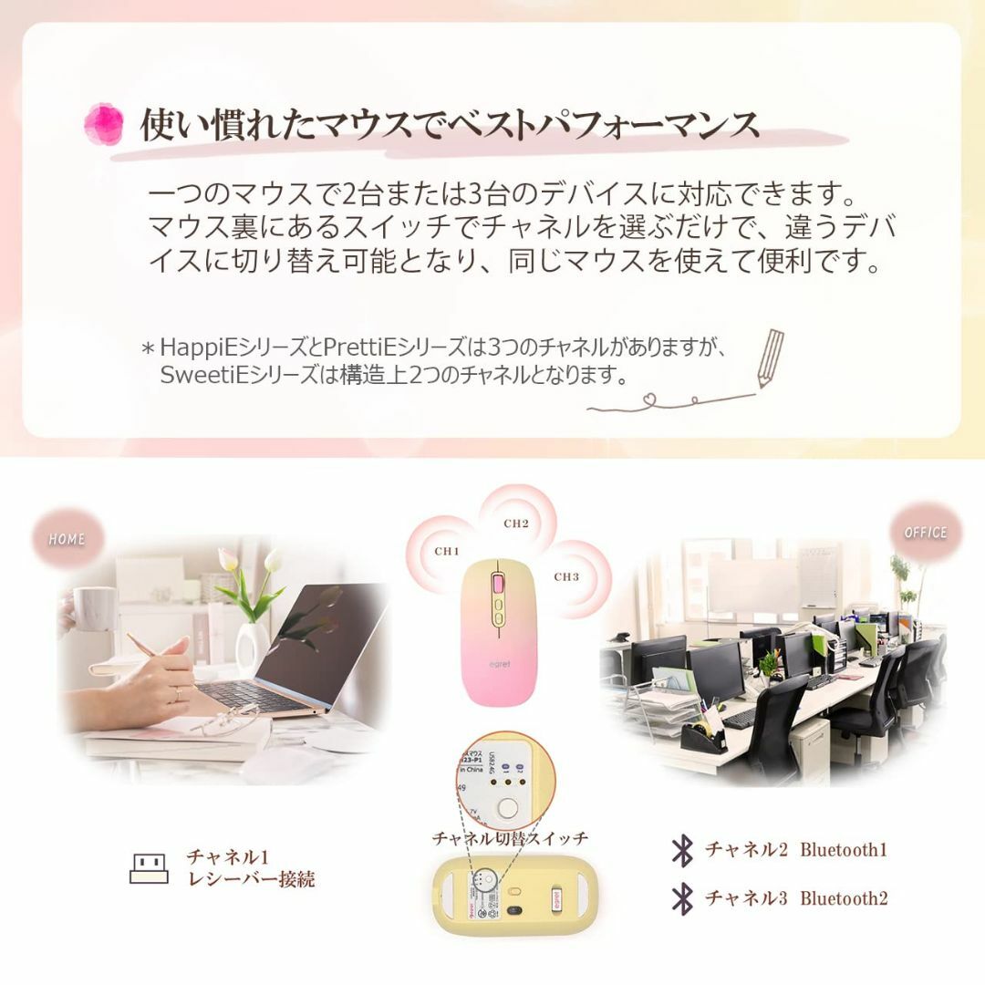 PC/タブレット【色: Magenta】EGRET 女性向けかわいいマウス Bluetooth5