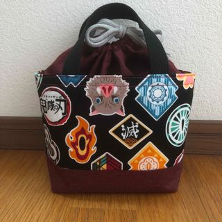 ハンドメイド お弁当袋 ランチトートバック⑦ 黒×エンジ(ランチボックス巾着)