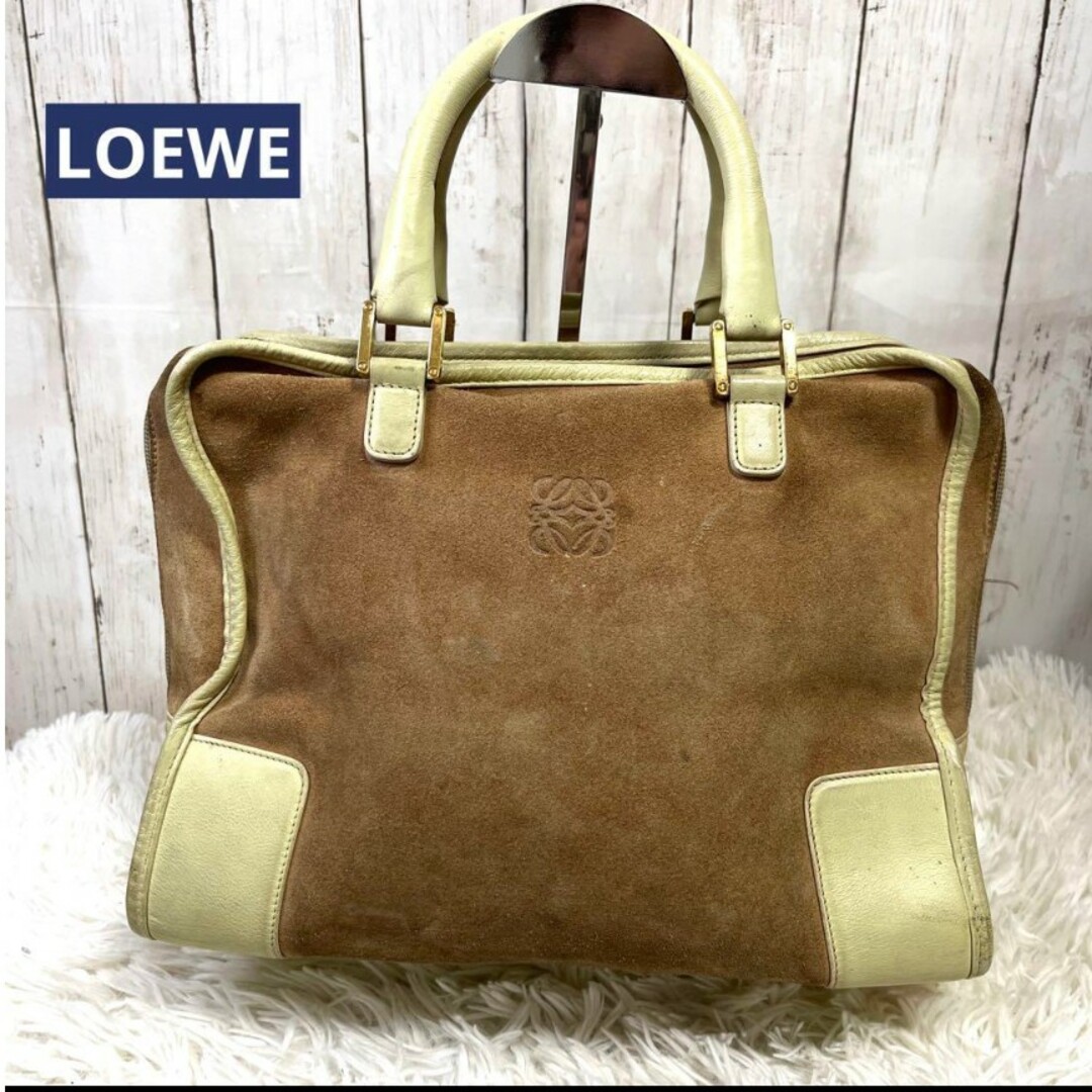 LOEWE ハンドバッグ アマソナ32 レザー アナグラム ベージュ ブラウン-