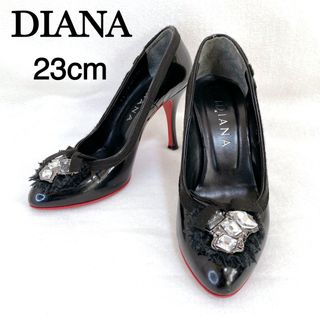 ダイアナ(DIANA)のダイアナ レッドソール ビジュー リボン エナメル パンプス 23cm(ハイヒール/パンプス)