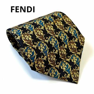 フェンディ(FENDI)のFENDI フェンディ 高級 シルク 総柄 マルチカラー ゴールド ネクタイ(ネクタイ)