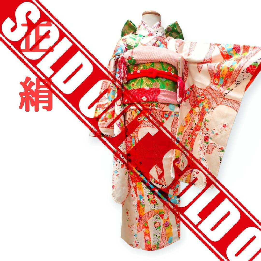 ☆sold out☆ 七歳 正絹ピンク熨斗文 お着物フルセット-