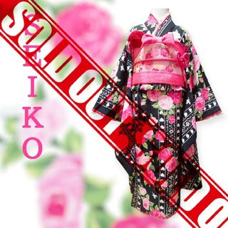 ★sold out★　7歳　SEIKO MATSUDA黒薔薇　お着物フルセット(和服/着物)