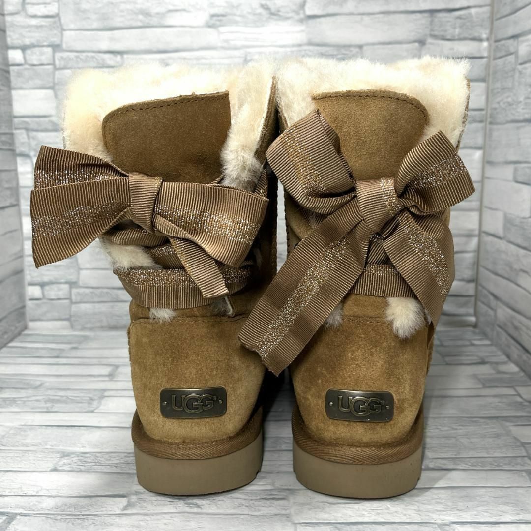 UGG アグ ミドルブーツ ムートン バックリボン ブラウン 25cm-