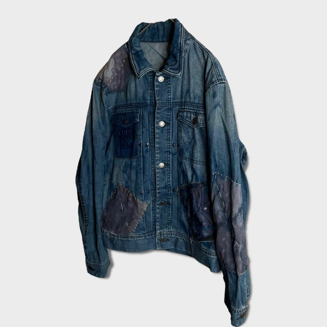 リメイクデニムジャケット 再構築 つぎはぎ 青 古着】-