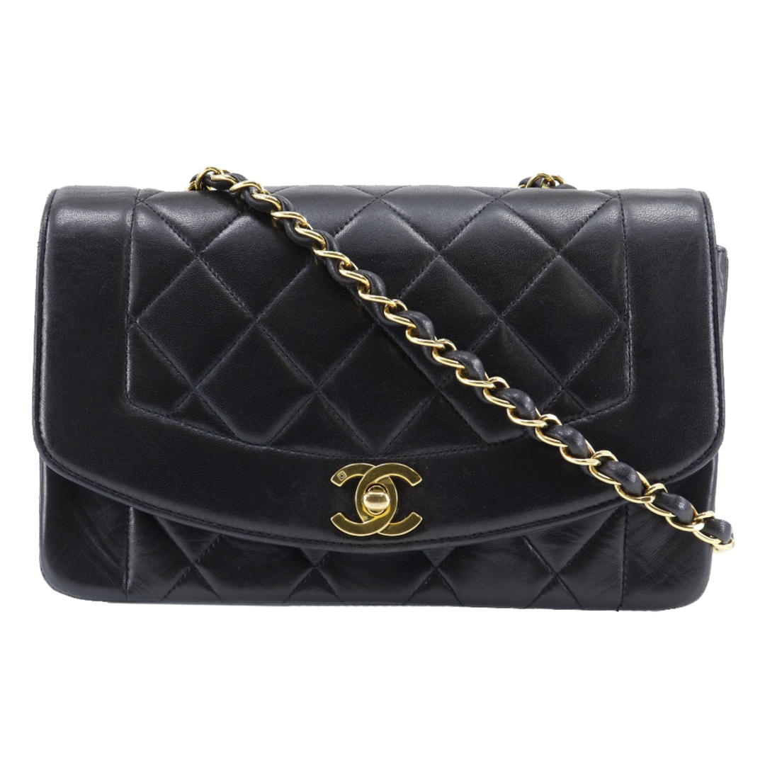 【CHANEL】シャネル ダイアナフラップ 22 チェーンショルダー マトラッセ A01164 ラムスキン 黒 レディース ショルダーバッグターンロック内側