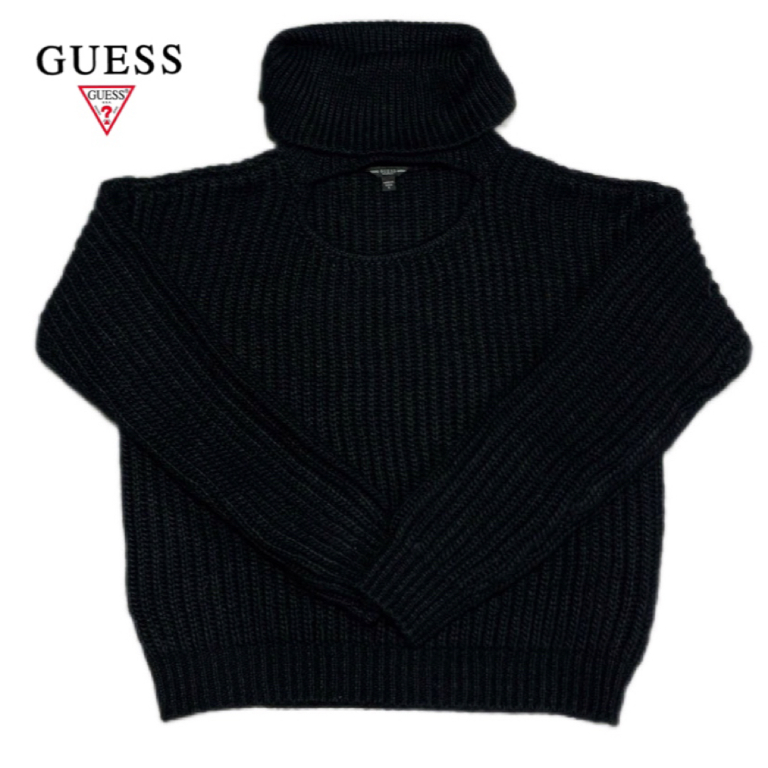 【新品•未使用】GUESS ゲス ハイネック 胸開き ニット ブラック S