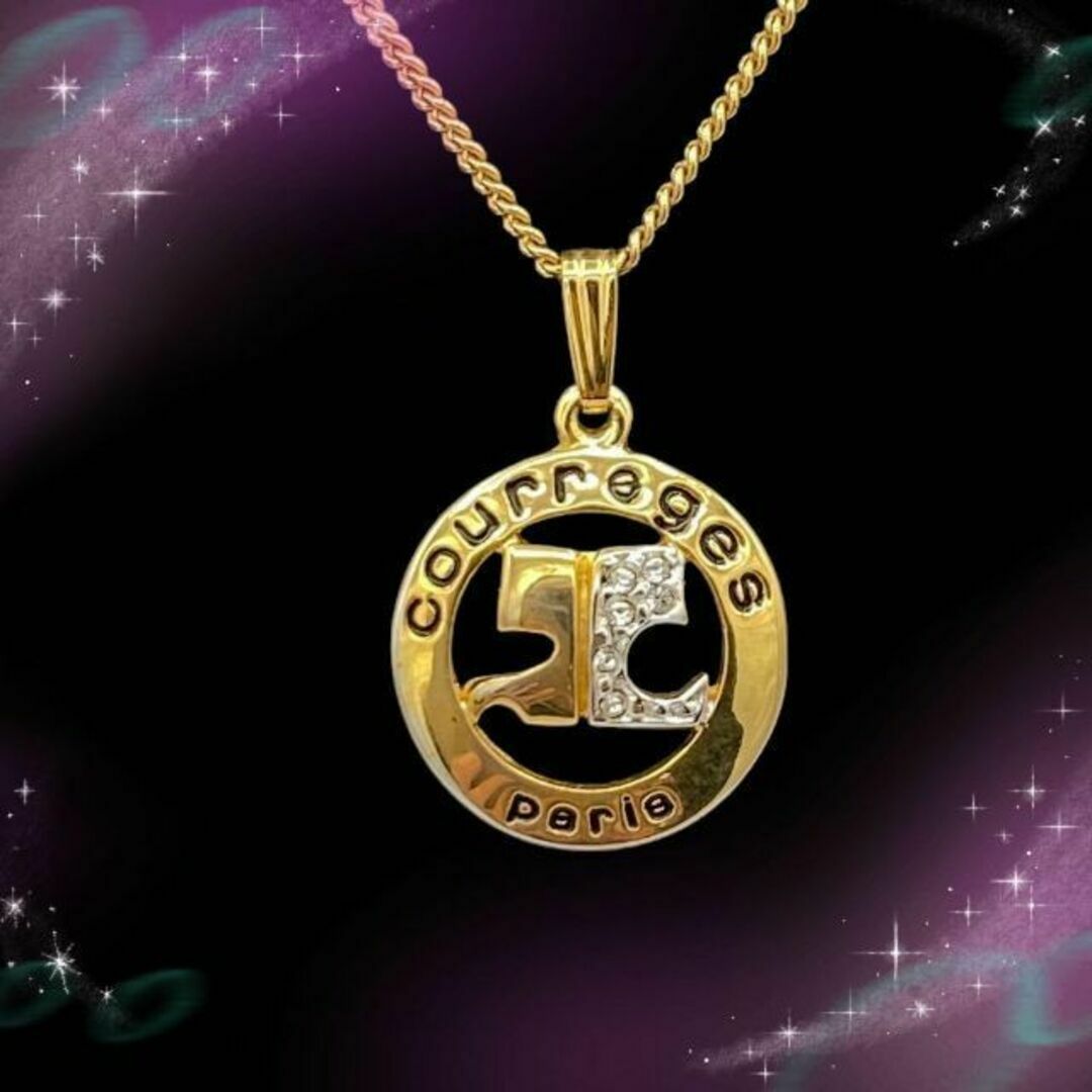 《美品》 クレージュ ロゴ ラインストーン ネックレス ゴールド系-