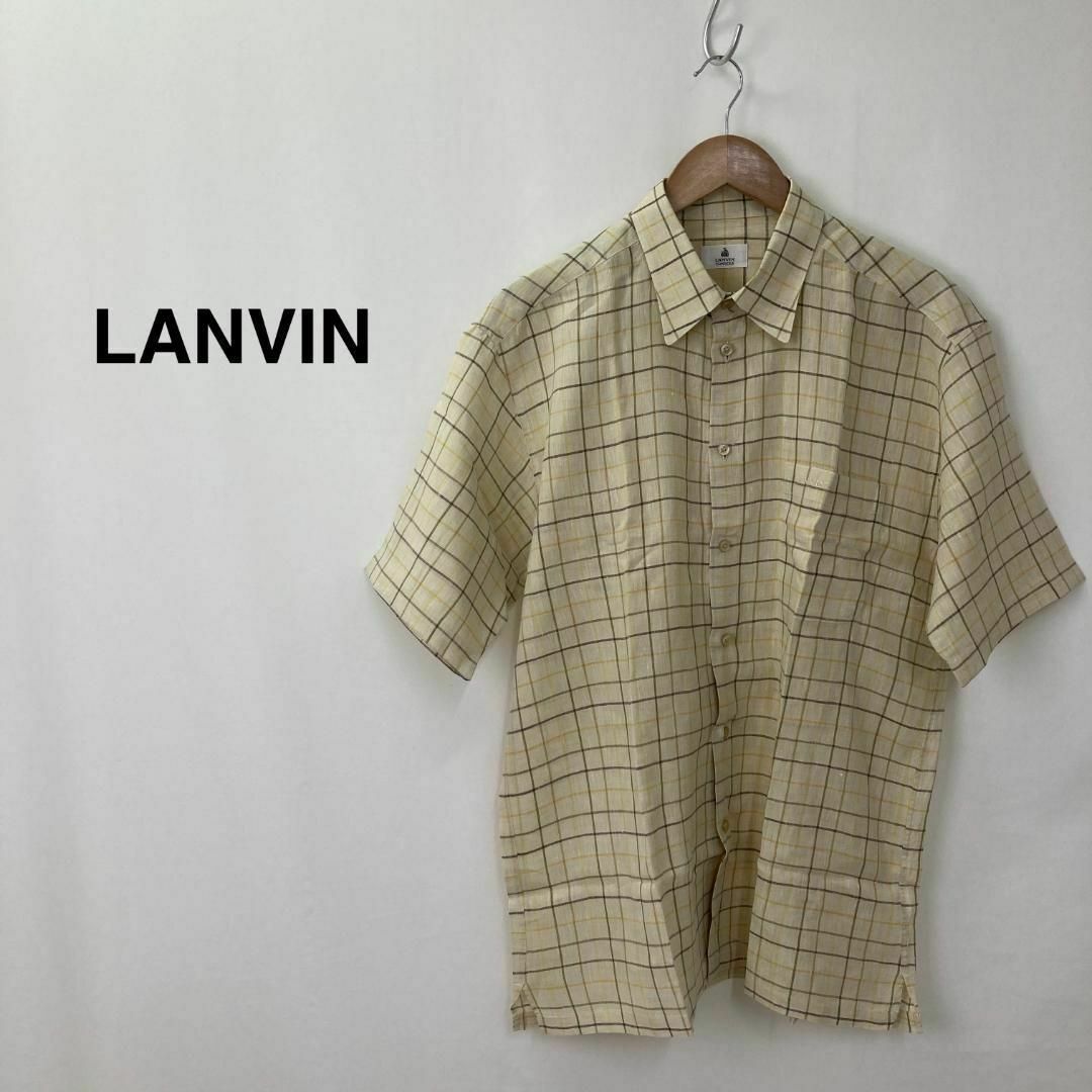 LANVIN ランバン ポケット付き　リネン　チェック　シャツ ベージュ メンズ