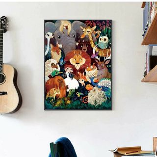 新品ダイヤモンドアート 30×40 動物たちの森 ライオン キリンゾウ ウサギ(その他)