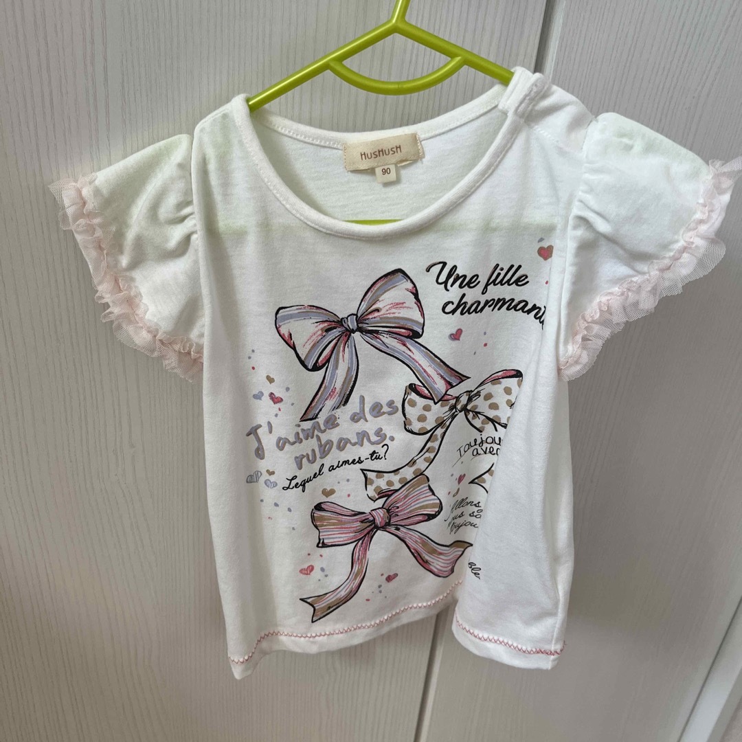 Hushush 半袖リボン柄Tシャツ キッズ/ベビー/マタニティのキッズ服女の子用(90cm~)(Tシャツ/カットソー)の商品写真