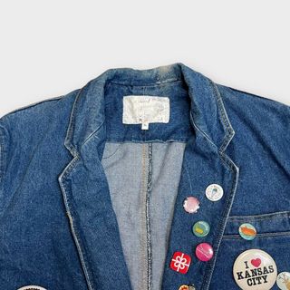 デニムジャケット テーラード 缶バッジ ブリーチ カラフル シングル