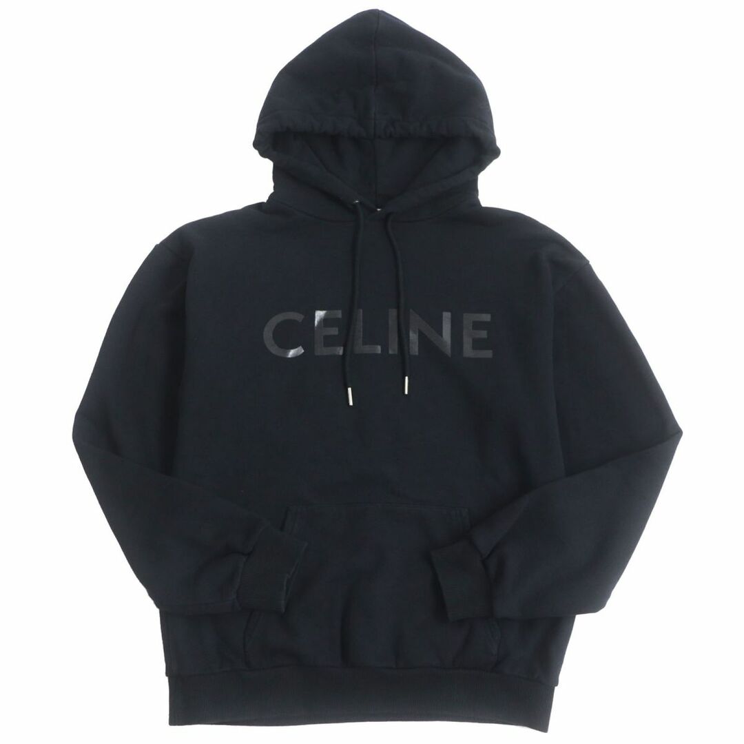 美品□22AW CELINE/セリーヌ 2Y969670Q コットン100％ プルオーバー ロゴスウェットパーカー/フーディー ブラック S イタリア製 正規品