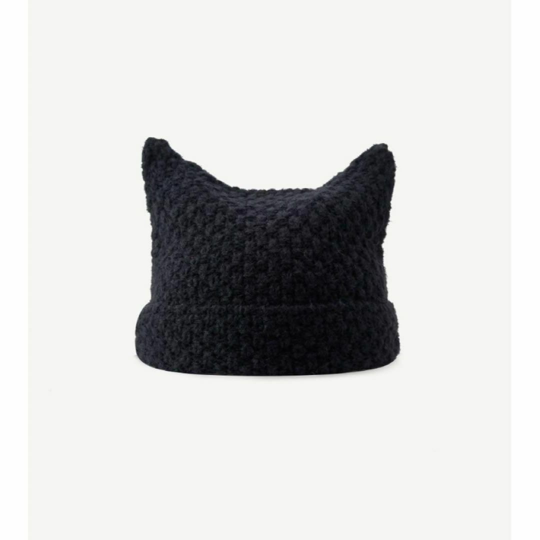 バズり中★大人気！ネコ耳 ニット帽 韓国 SNS Y2K ブラック 黒 レディースの帽子(ニット帽/ビーニー)の商品写真