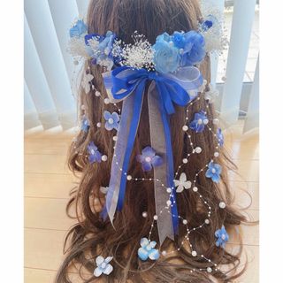 ラプンツェルハーフアップ髪飾り♡青♡水色♡かすみ草(ヘッドドレス/ドレス)