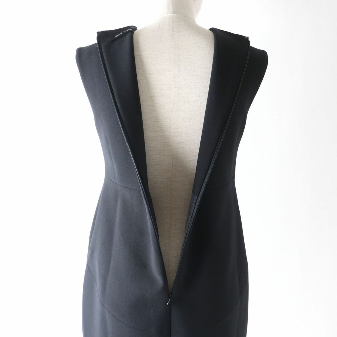 極美品★正規品 YOKO CHAN ヨーコチャン YCD-318-395 パール装飾 スリットネック ノースリーブ ワンピース レディース ブラック 36 日本製 4