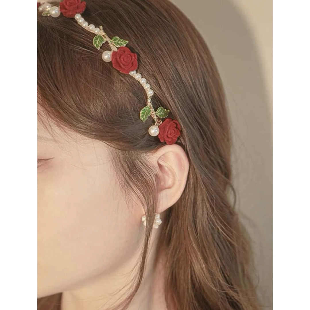 髪飾り カチューシャ バラ ヘッドドレス ヘアアクセサリー フラワー ヘアバンド レディースのヘアアクセサリー(カチューシャ)の商品写真