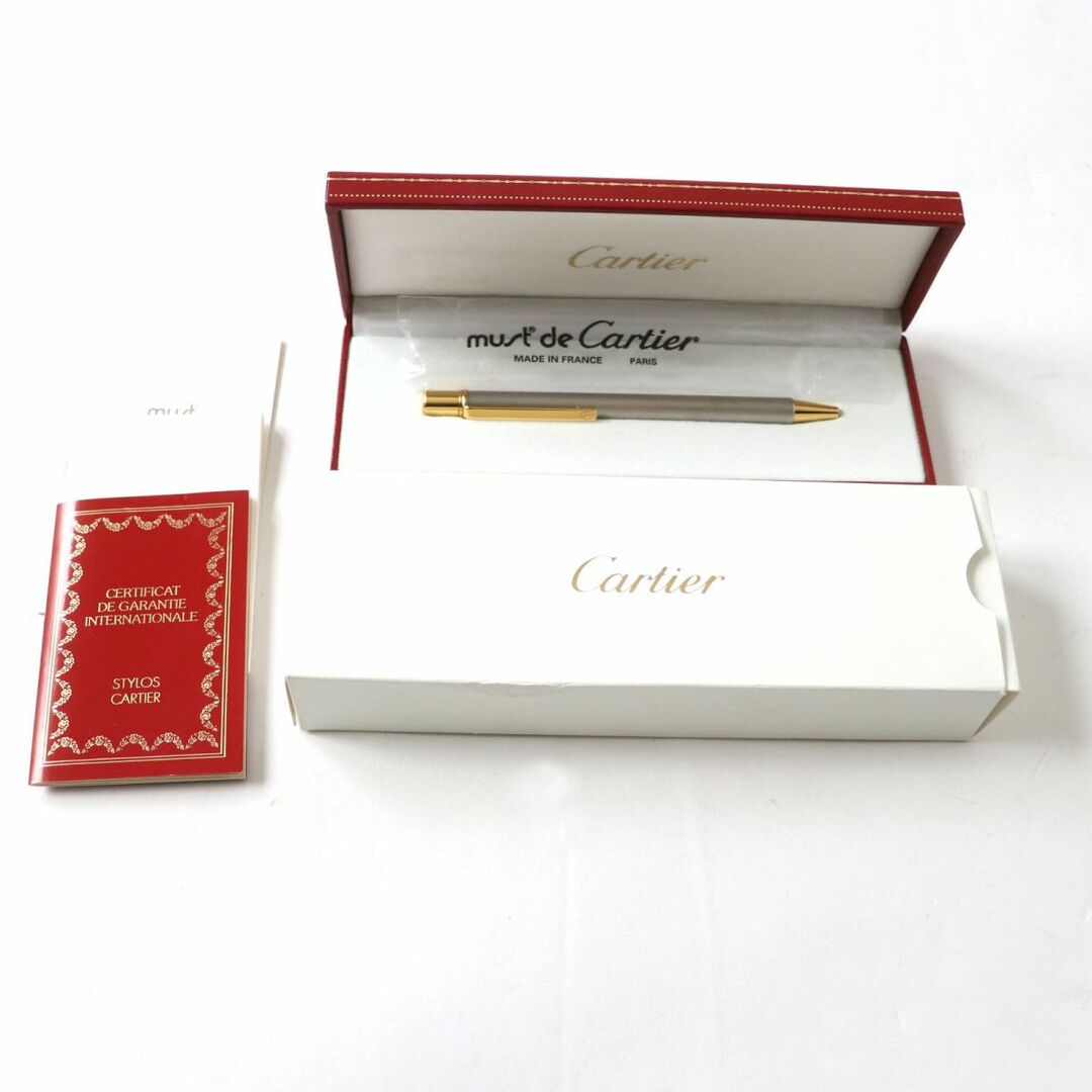 極美品◆Cartier カルティエ マスト ドゥ カルティエ ロゴ刻印入り ツイスト式 ボールペン シルバー フランス製 箱・ケース付き 筆記確認◎