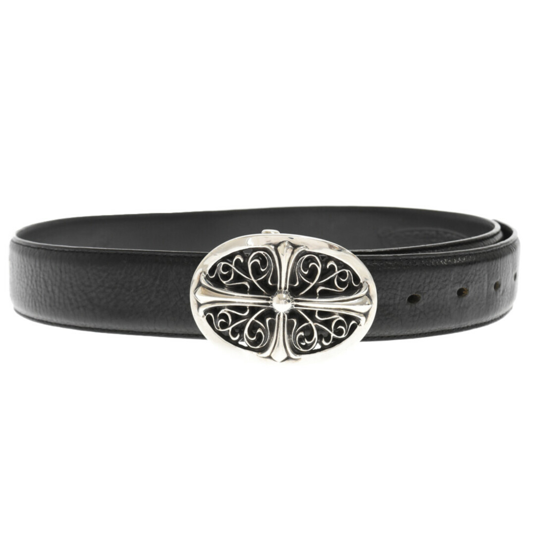 CHROME HEARTS クロムハーツ OVAL CROSS STRAP1.5/1.5クラシックオーバルクロスバックル レザーベルト ブラック/シルバー 32inch35センチベルト穴最短